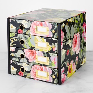 Anna Griffin Click N Store 4 Drawer Storage Box, Black Floral